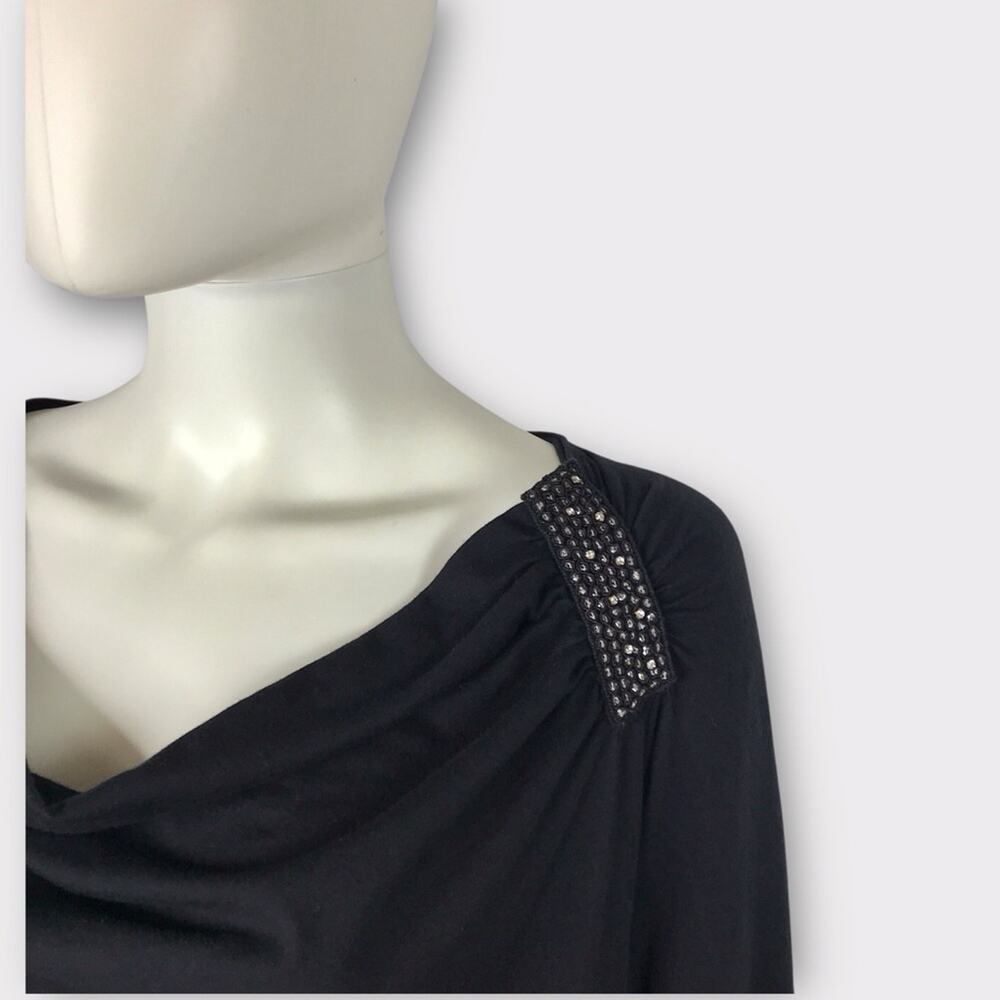Velvet Black Embellished Tee Shirt 100% Cotton Dressy Long Sleeves